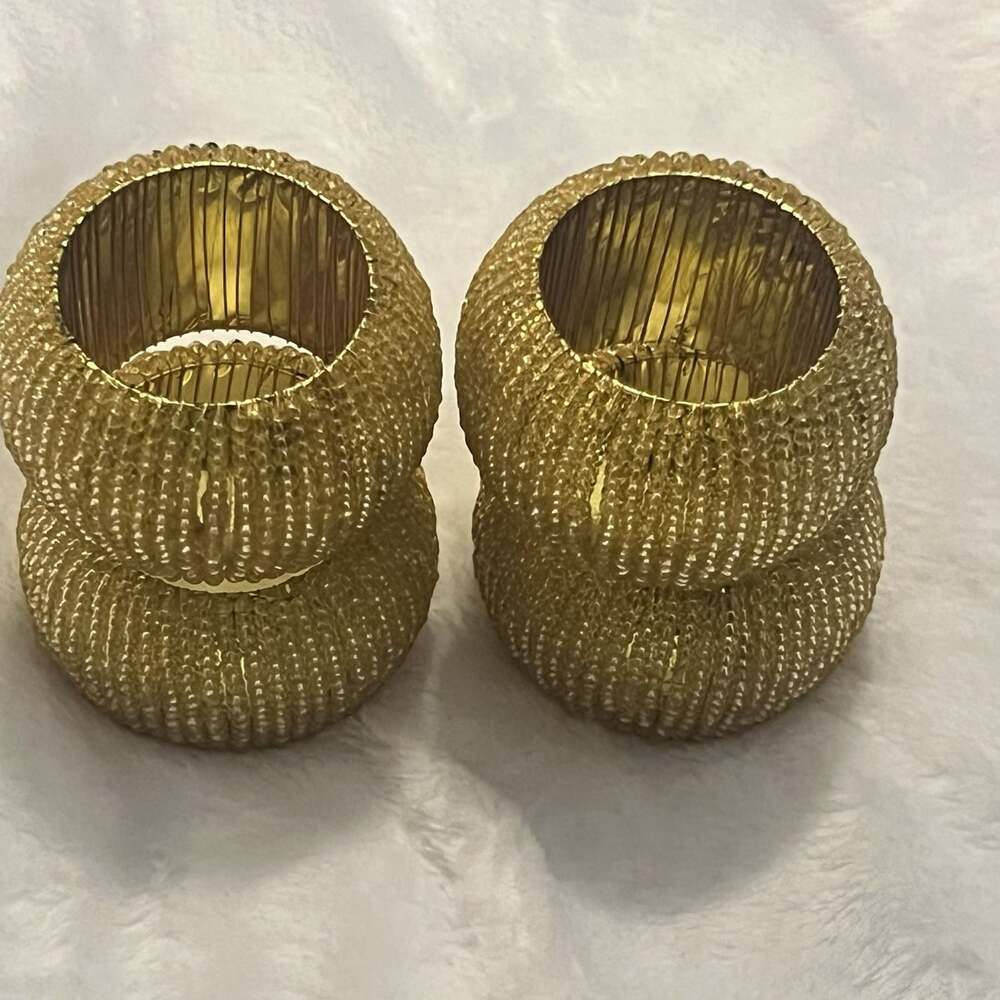 Pier one Gold Fabric Beaded Napkin Rings Set of 4 Dinner Party Set. - Picture 5 of 5